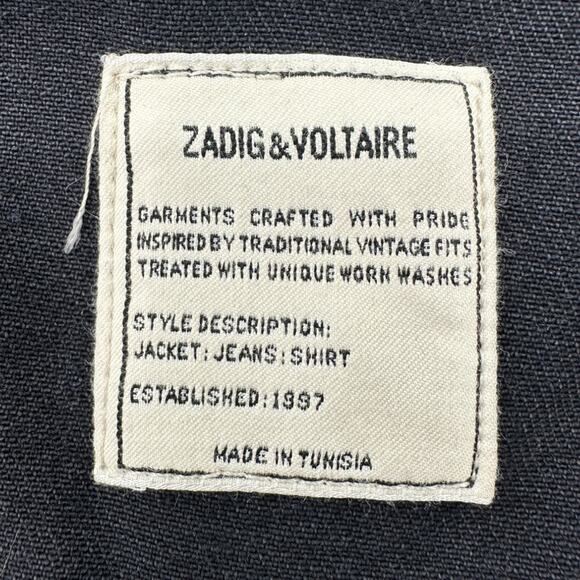 ZADIG & VOLTAIRE | XS | Kioky Eagle Distressed Grunge Denim Jacket In Noir - Picture 10 of 12